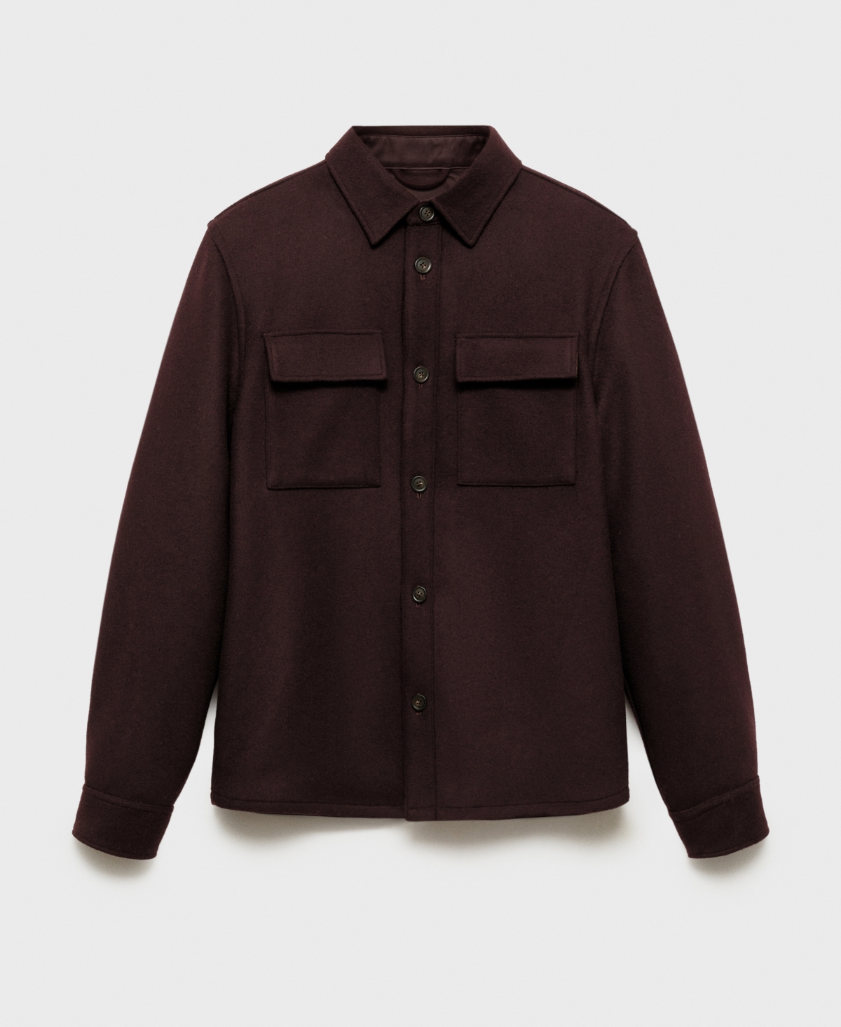 Mango Wool Blend Flannel Overshirt With Pockets In Burgundy
