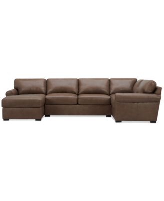 Furniture - Radley Roll Arm 139" 4-Pc. Leather Square Corner Chaise Sectional