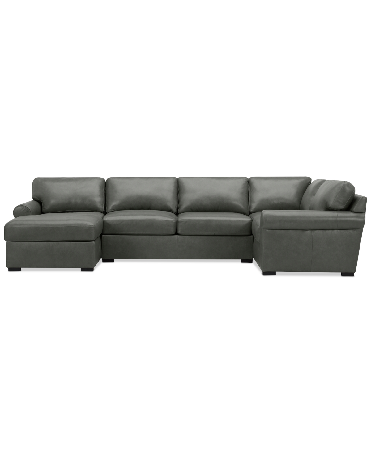 Macy's Radley Roll Arm 139" 4-pc. Leather Square Corner Chaise Sectional, Exclusively At
