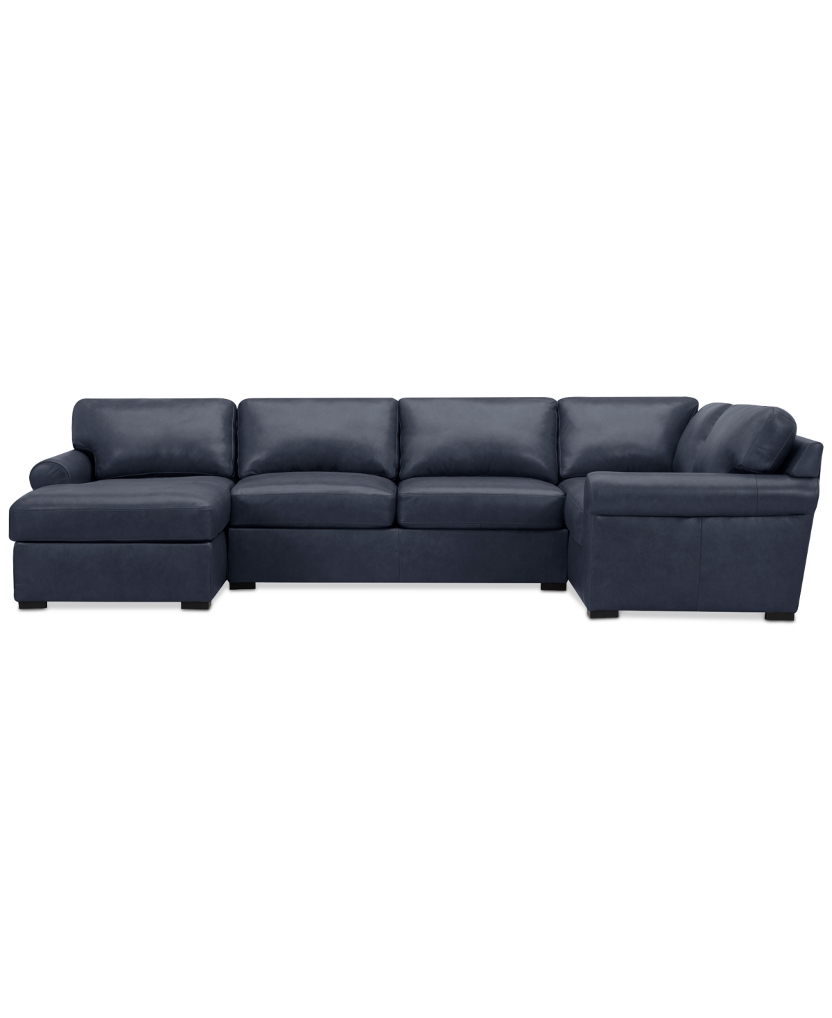 Macy's Radley Roll Arm 139" 4-pc. Leather Square Corner Chaise Sectional, Exclusively At