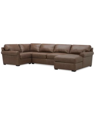 Radley Roll Arm 139" 4-Pc. Leather Square Corner Chaise Sectional, Exclusively at Macy's