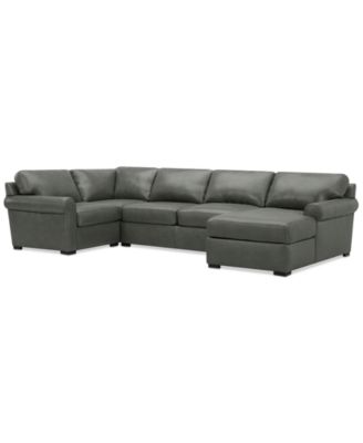 Radley Roll Arm 139" 4-Pc. Leather Square Corner Chaise Sectional