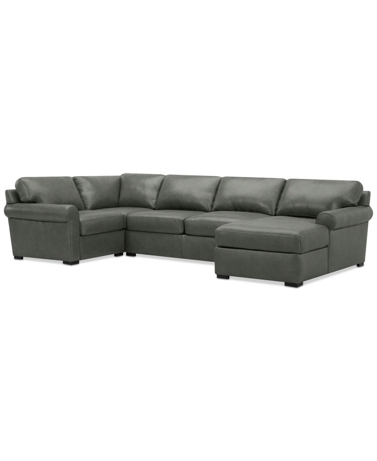 Macy's Radley Roll Arm 139" 4-pc. Leather Square Corner Chaise Sectional, Exclusively At