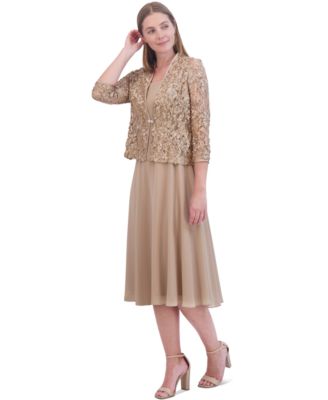 Women's Soutache Jacket & Jewel-Neck Midi Dress
