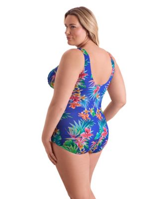 Women's Tropical Tendencies Shirred Front Princess Seam Girl Leg One-Piece Swimsuit