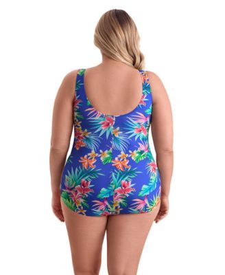 Women's Tropical Tendencies Shirred Front Princess Seam Girl Leg One-Piece Swimsuit