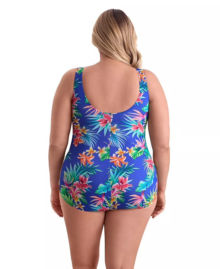 Women's Tropical Tendencies Shirred Front Princess Seam Girl Leg One-Piece Swimsuit - thumbnail 3