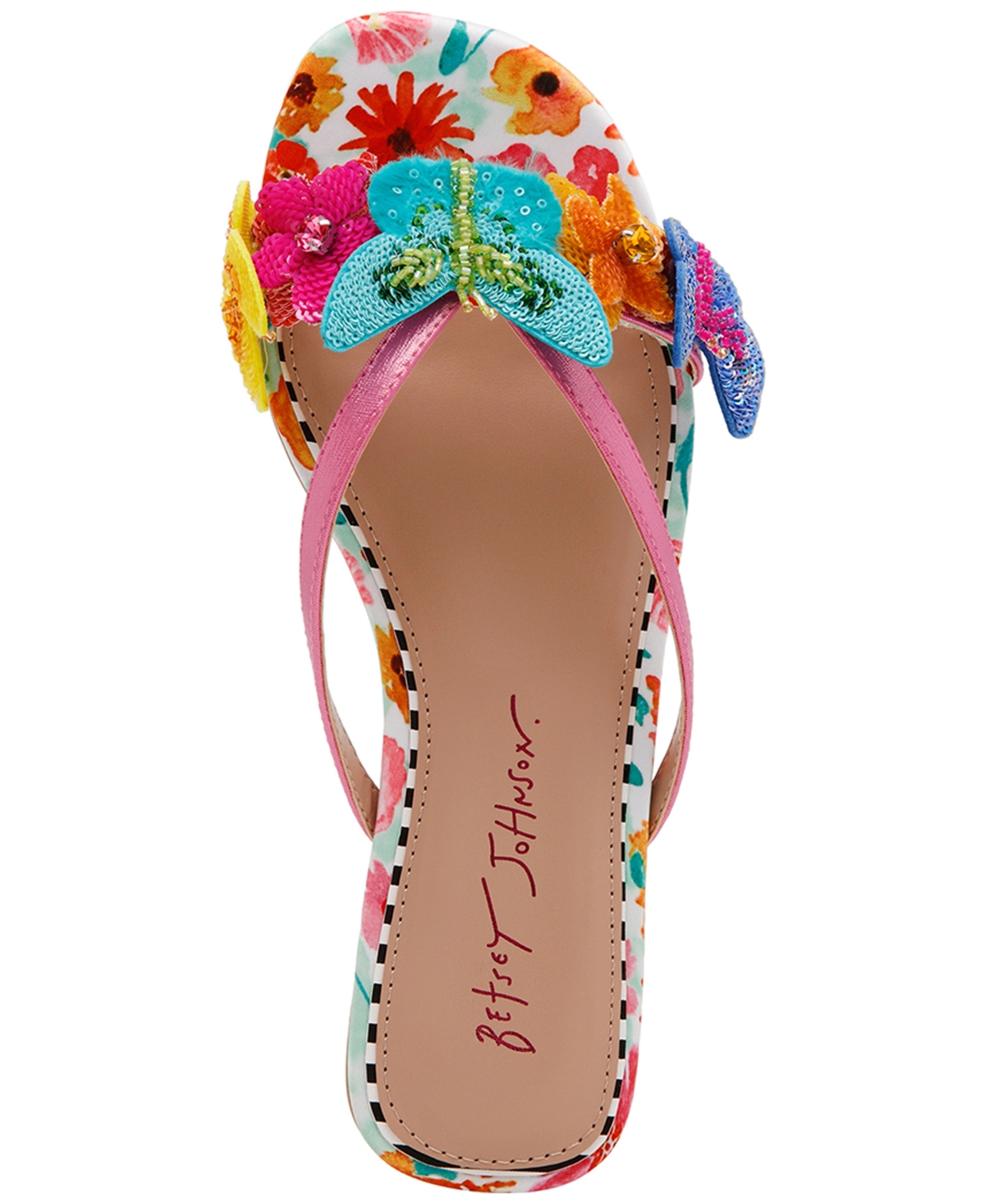 Shop Betsey Johnson Women's Sellena Butterfly Slide Sandals In White Multi