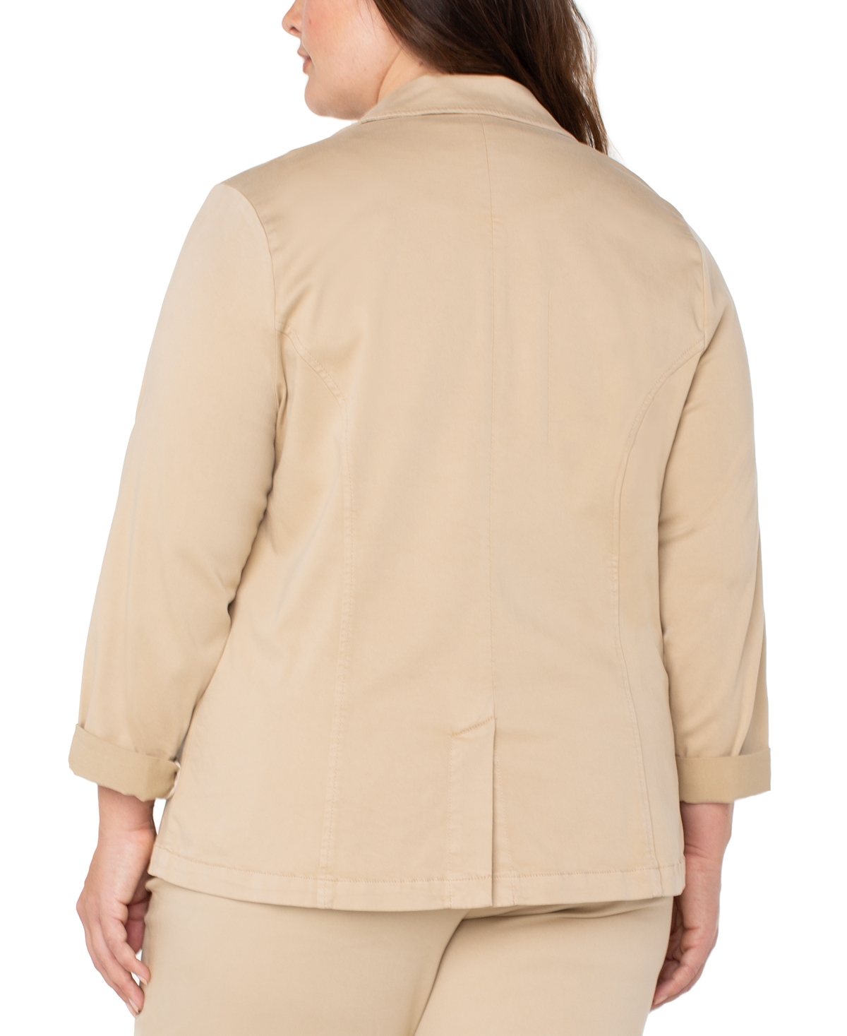 Shop Liverpool Plus Size Open-front Twill Blazer In Cappuccino