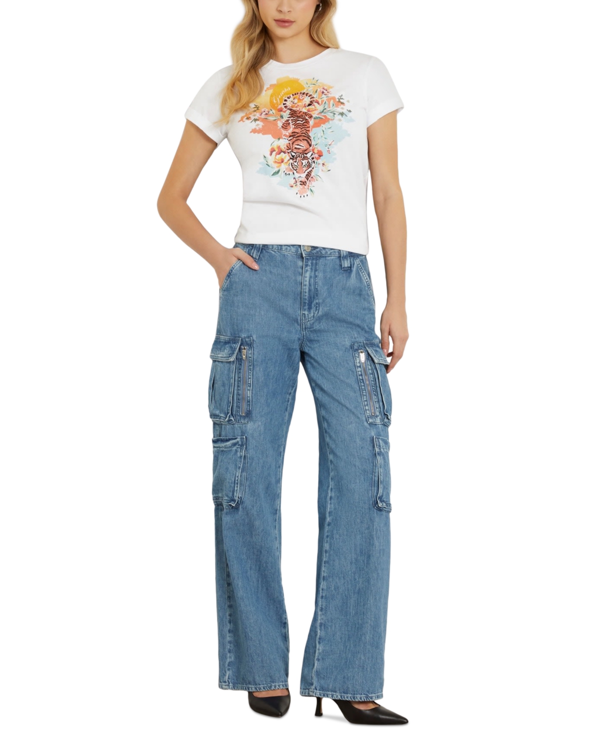 Women's Crouching Tiger Cotton Short-Sleeve T-Shirt - Pure White