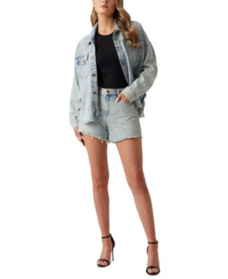 Women's Embellished High Rise Cotton Denim Shorts
