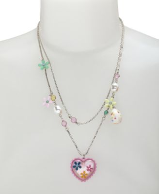 Faux Stone Spring Floral Heart Layered Necklace