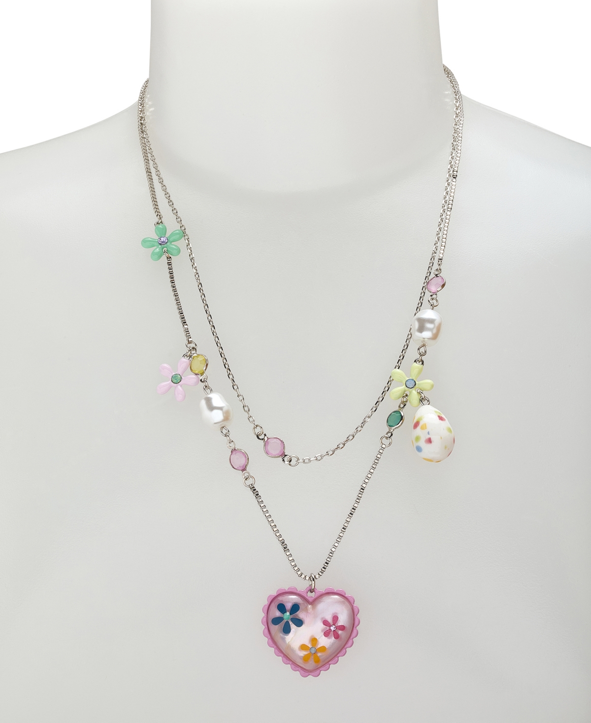 Shop Betsey Johnson Faux Stone Spring Floral Heart Layered Necklace In Multi,rhodium