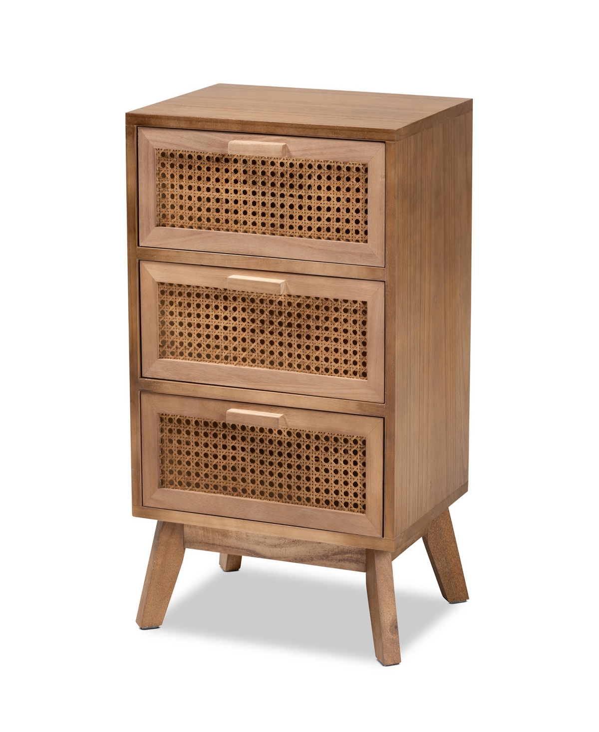 Baxton Studio Walnut Brown Finished Wood 3-drawer End Table With Rattan In Natural Brown,walnut Brown