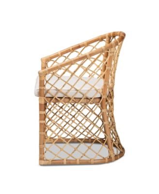 23.2" Upholstered and Natural Rattan Orchard Modern Bohemian Dining Chair