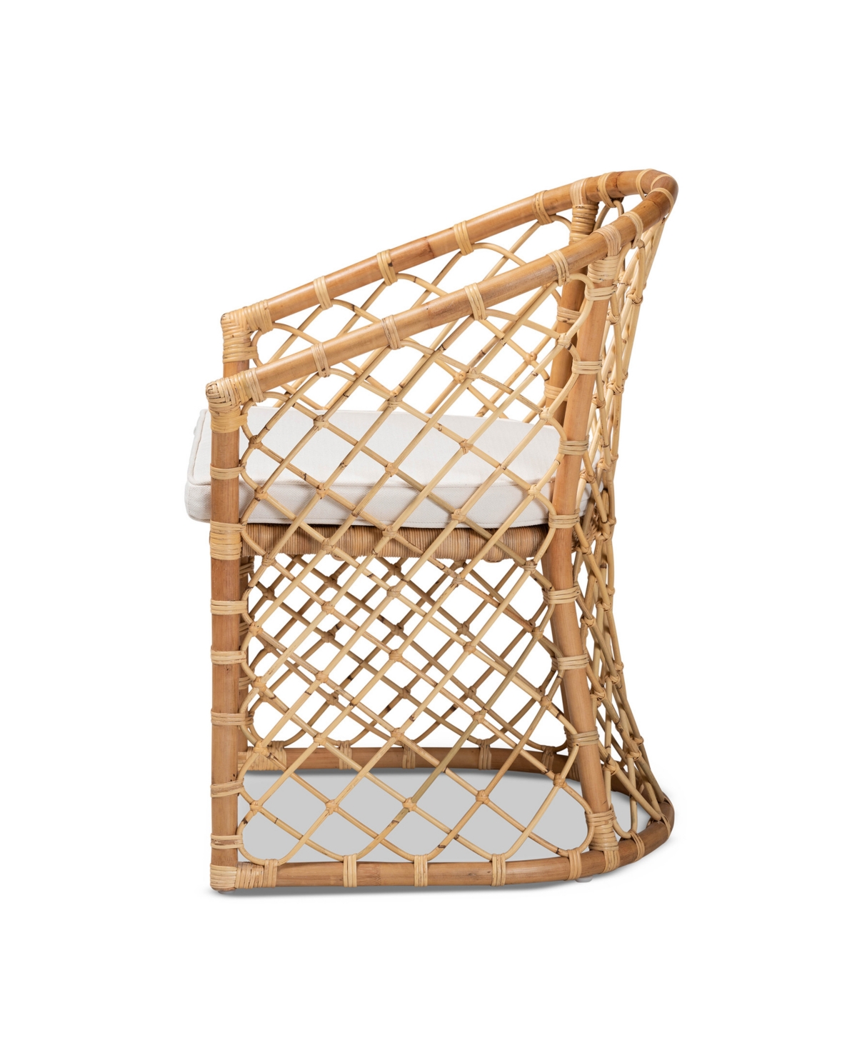 Bali & Pari 23.2" Upholstered And Natural Rattan Orchard Modern Bohemian Dining Chair In White,natural Brown