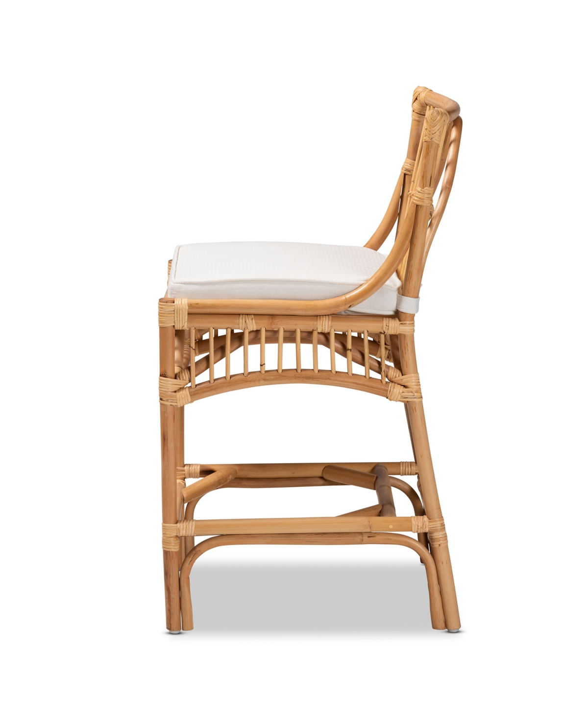 Bali & Pari 20" Upholstered And Rattan Rose Modern Bohemian Counter Stool In White,natural Brown