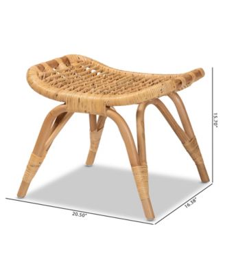 20.5" Natural Rattan Bernardo Modern Bohemian Ottoman