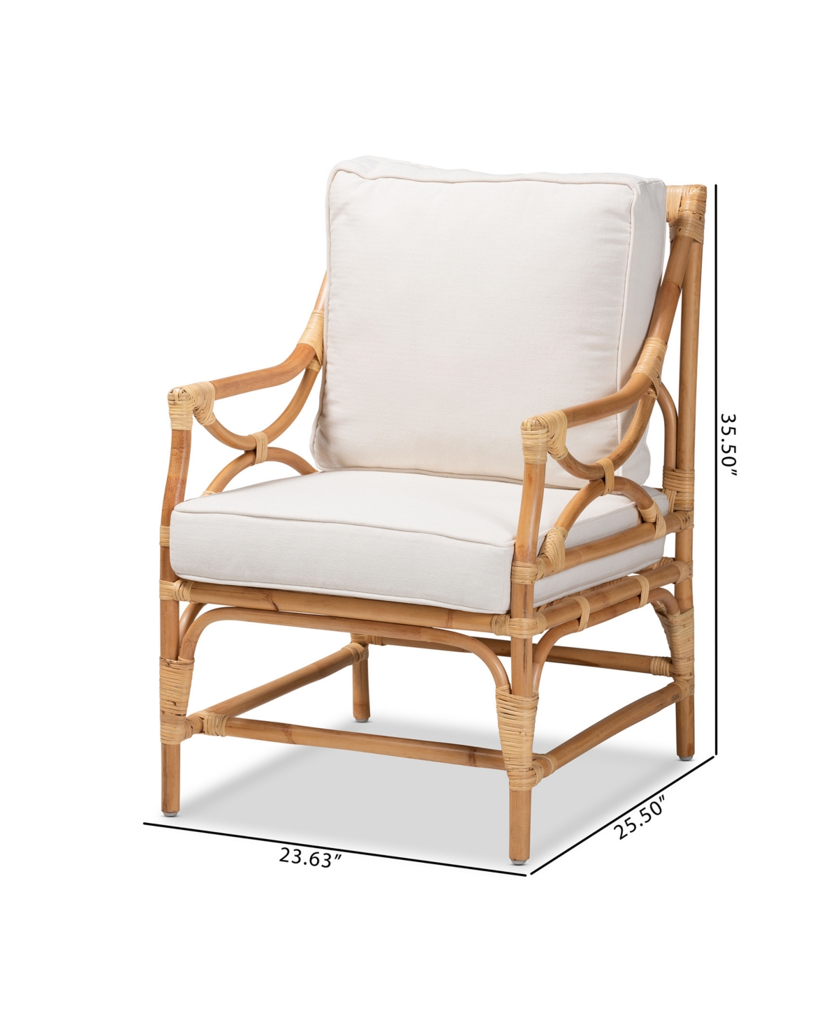 Bali & Pari 23.6" Upholstered And Rattan Brandon Modern Bohemian Armchair In White,natural Brown