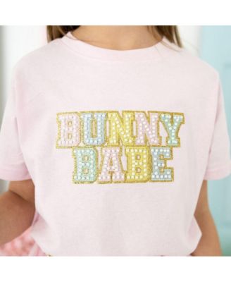 Little Girls Bunny Babe Patch Easter Short Sleeve T-Shirt
