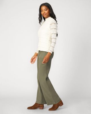 Women's Ruffle Lace Stretch Mock Neck Top