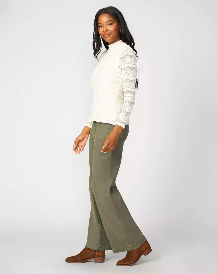 Women's Ruffle Lace Stretch Mock Neck Top - thumbnail 3