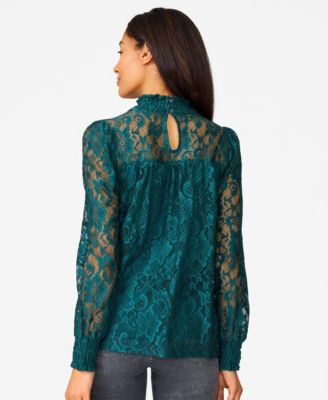 Women's Smocked Mock Neck Lace Top
