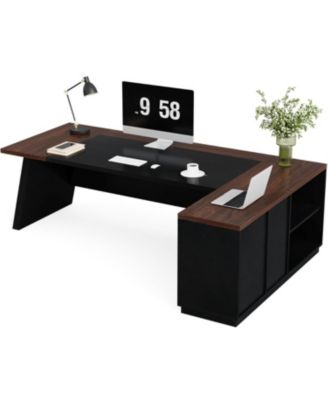 L-Shaped Executive Desk, 78" Modern Office Desk with Drawers and Lateral File Cabinet, Large Computer Desk with Storage Shelves, Workstation for Home Office