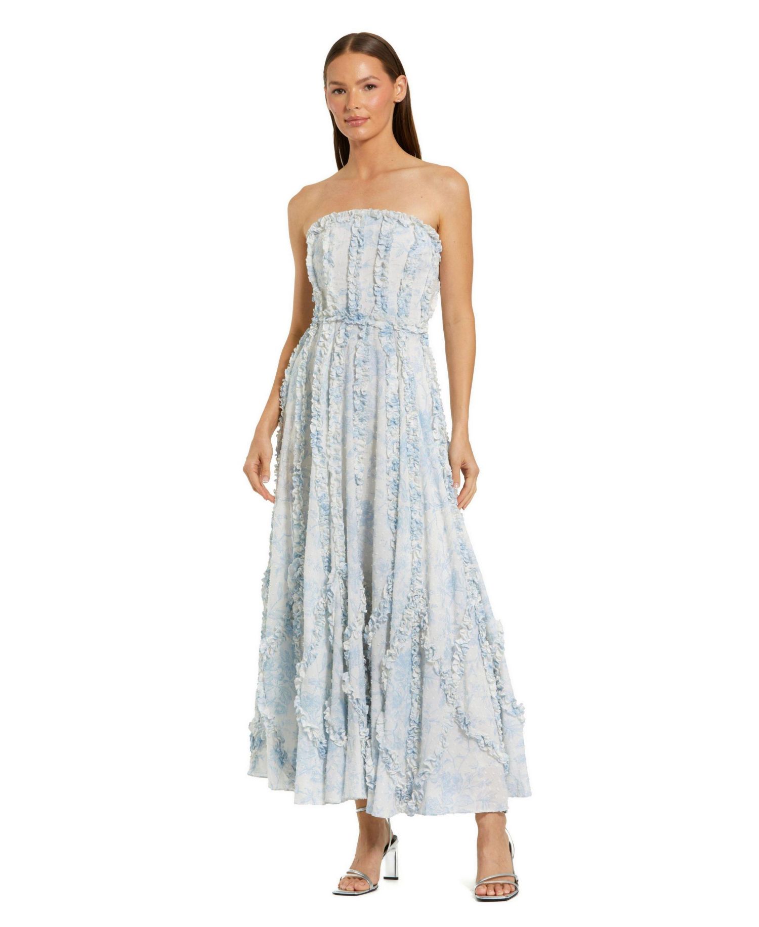 Women's Floral Cotton Ruffle Strapless Gown