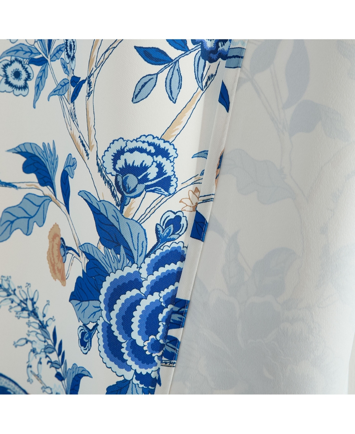 Hlc.me Scarlet Floral & Birds Patterned Back Tab Rod Pocket - Light Blocking Darkening Window Panels, Set of 2 (Blue