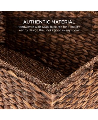 Set of 2 XL Water Hyacinth Woven Tapered Storage Basket Chests w/ Attached Lid, Handle Hole