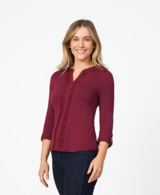 Women's Lace Trim Henley Top