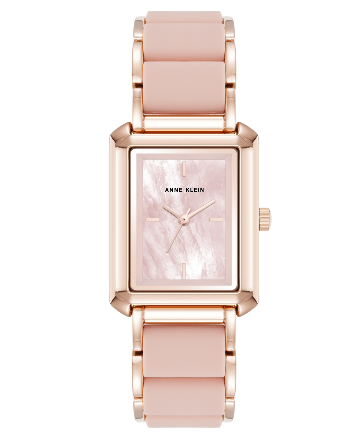 Anne Klein Women's Quartz Casual Rectangular Blush Pink Silicone With Rose Gold-tone Metal Alloy Bracelet Watch In Rose Gold-tone,blush Pink