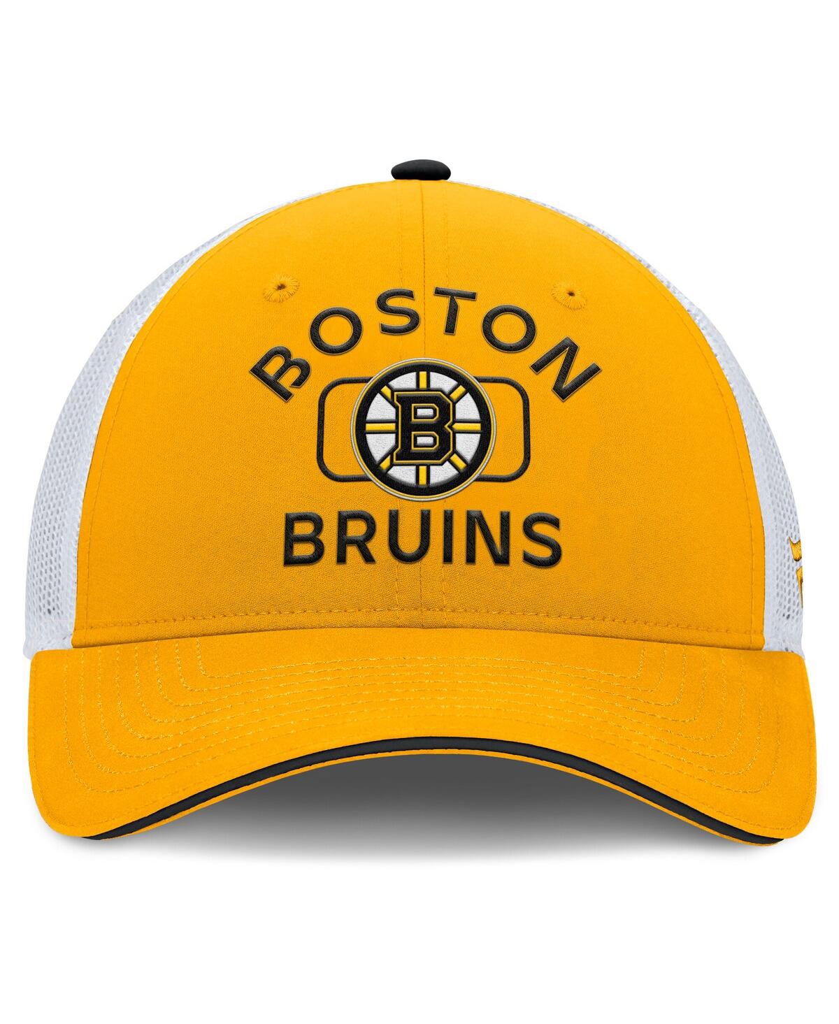 Fanatics Men's Gold/white Boston Bruins Authentic Pro Rink Trucker Hat In Gold,white