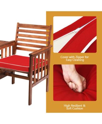 Patio Outdoor Conversation Set Acacia Wood Loveseat  w/ Cushion Table