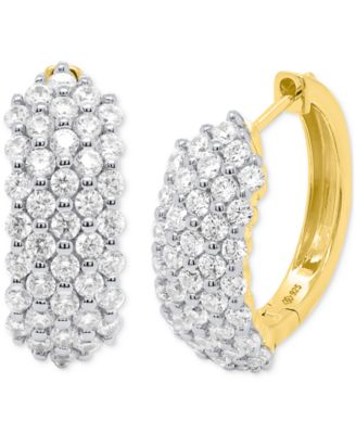 Lab Grown Diamond Cluster Small Hoop Earrings (2 ct. t.w.) in Sterling Silver or 14k Gold-Plated Sterling Silver