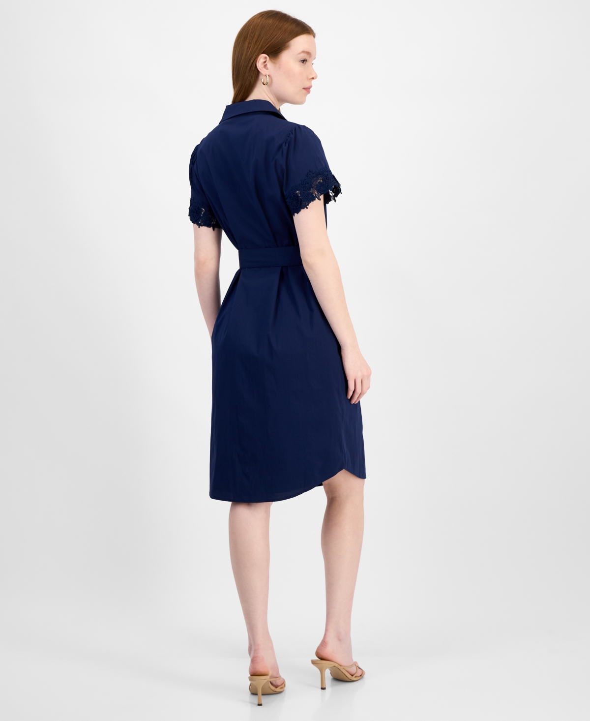 T Tahari Button A-line Dress In Blue