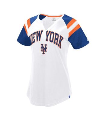 Starter - Women's  White/Royal New York Mets Game On Notch Neck Raglan T-Shirt