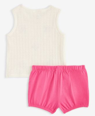 Baby Girls Cotton Crochet Flower Top & Shorts, 2 Piece Set, Exclusively at Macy's