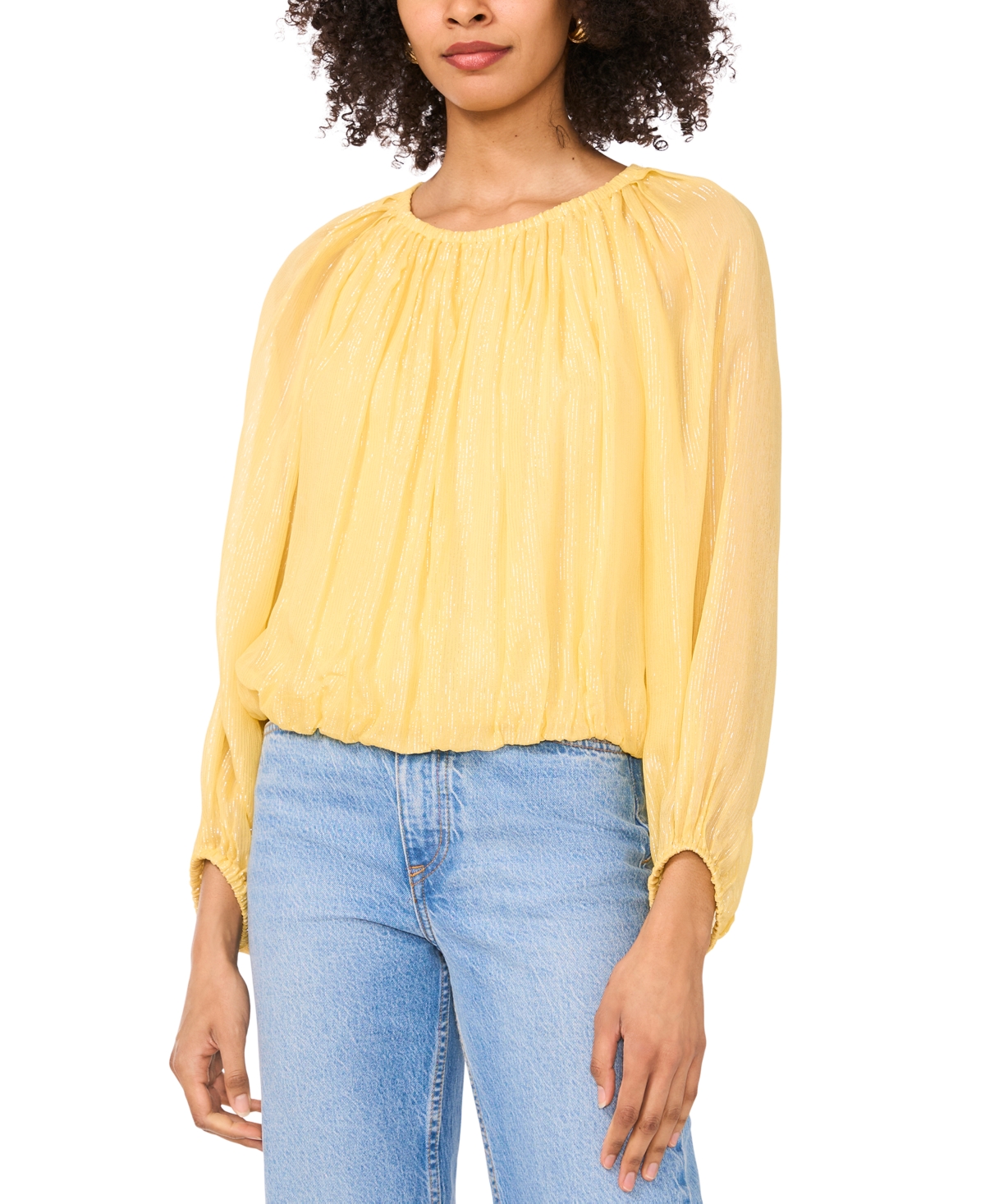 Women's Mylah Shirred Long-Sleeve Crewneck Top - Dandelion