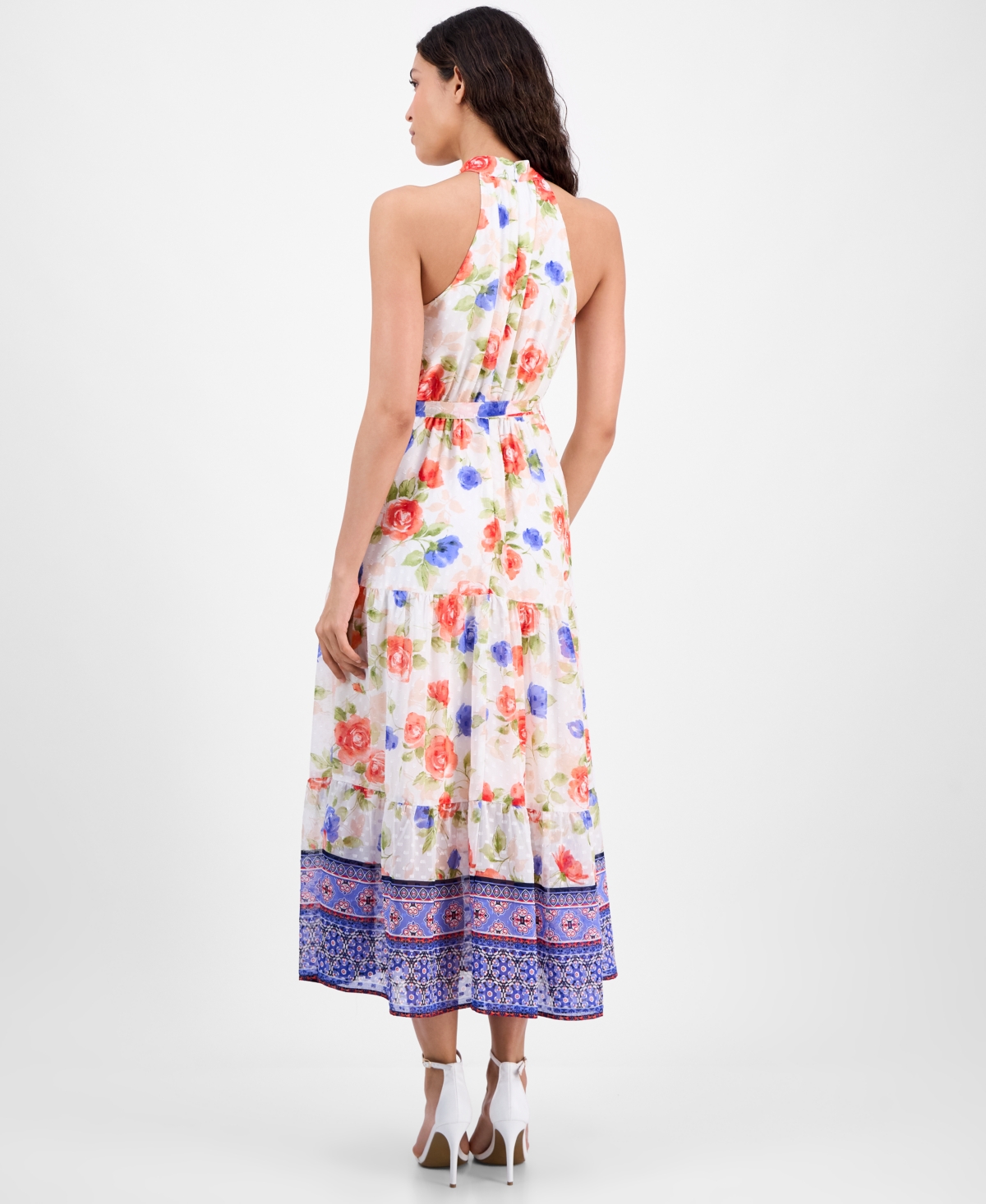 Shop Anne Klein Women's Printed Chiffon Sleeveless Midi Dress In Pearl White Multi