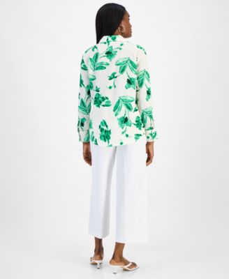 BAR III WOMENS PRINTED BUTTON FRONT BLOUSE PULL ON CROPPED PANTS EXCLUSIVELY AT MACYS 