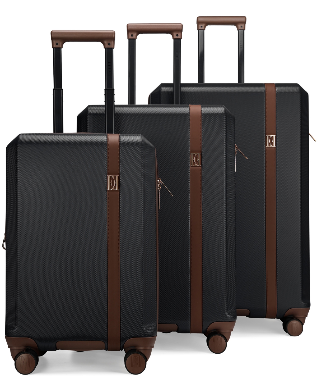 Elle Luxe Journey 3-piece Expandable Retro Spinner Luggage Set In Black