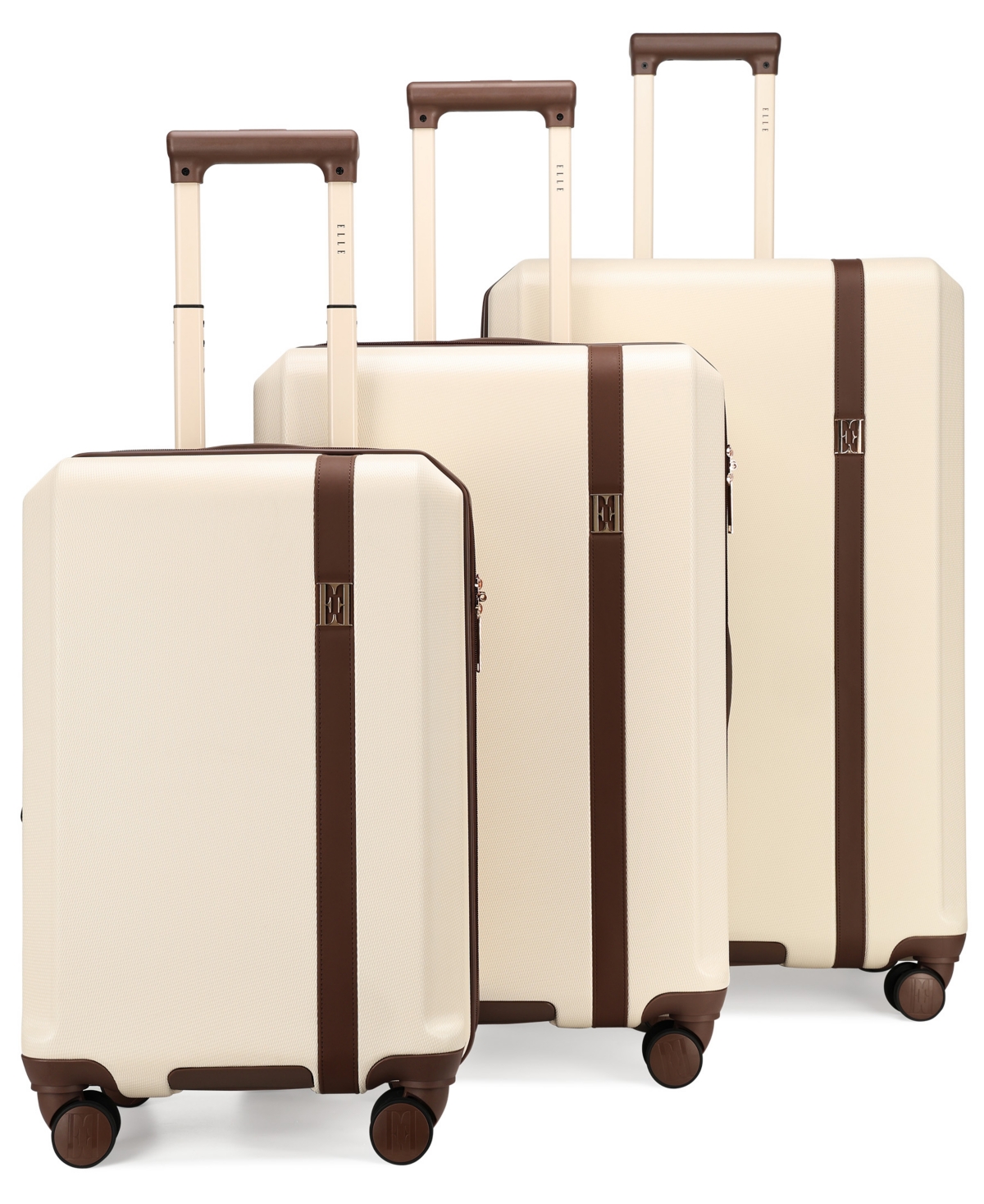 Elle Luxe Journey 3-piece Expandable Retro Spinner Luggage Set In Champagne