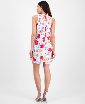 Women's Printed Cotton Eyelet Sleeveless Shift Dress