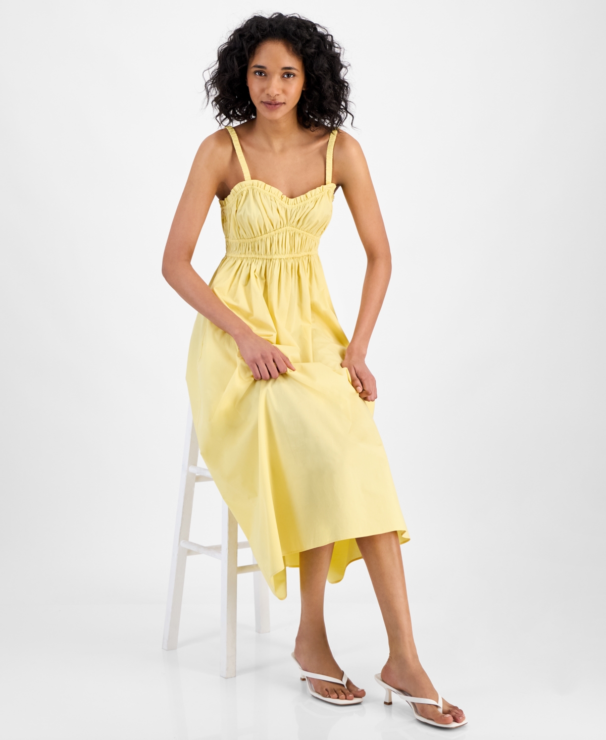HUGO BOSS WOMEN'S SWEETHEART-NECK SLEEVELESS COTTON MIDI DRESS 