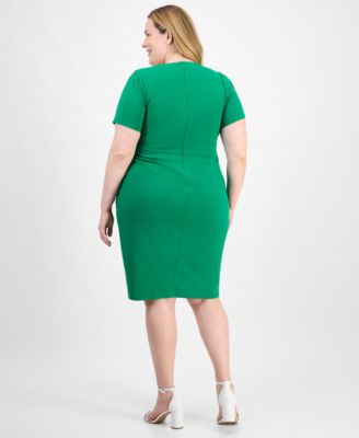 Plus Size V-Neck Twist-Detail Short-Sleeve Sheath Dress
