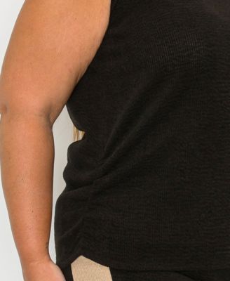 Plus Size Textured Rib Side Rushed Scoop Neck Tank Top