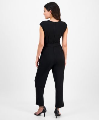 Petite V-Neck Belted Crepe Jumpsuit