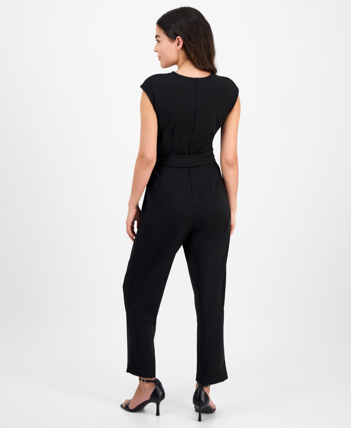 Ak Anne Klein Petite V-neck Belted Crepe Jumpsuit
